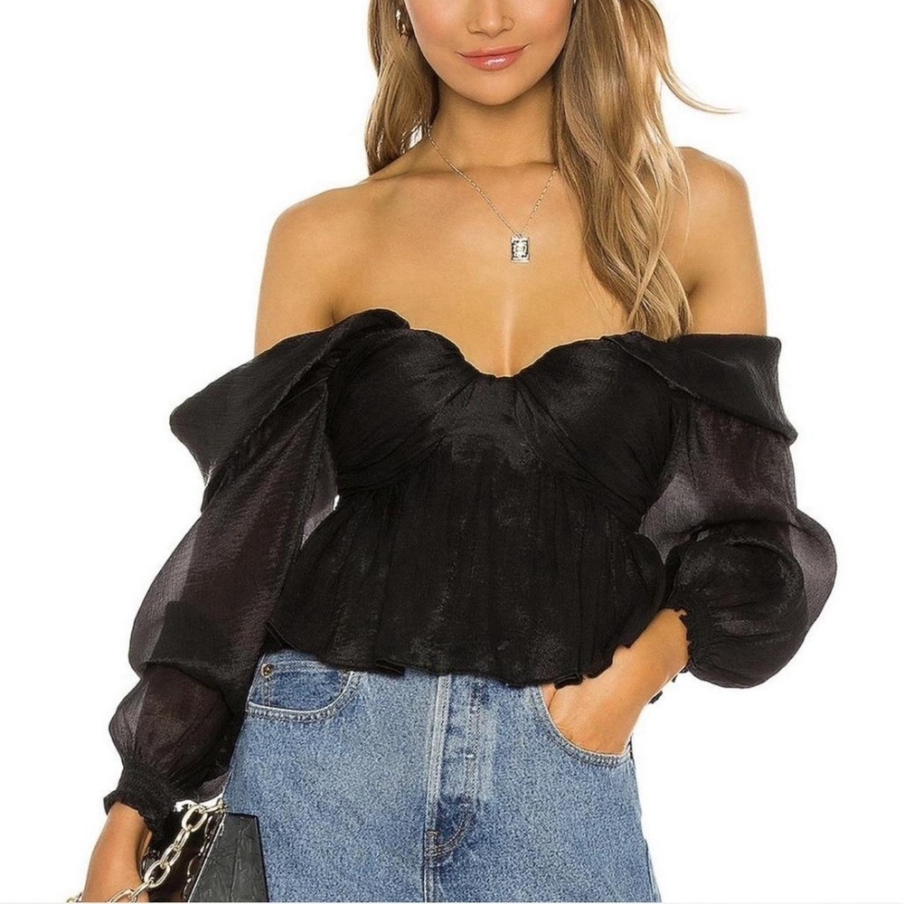 House Of Harlow 1960 x Revolve Size Large Burna Blouse Black Padded Off Shoulder